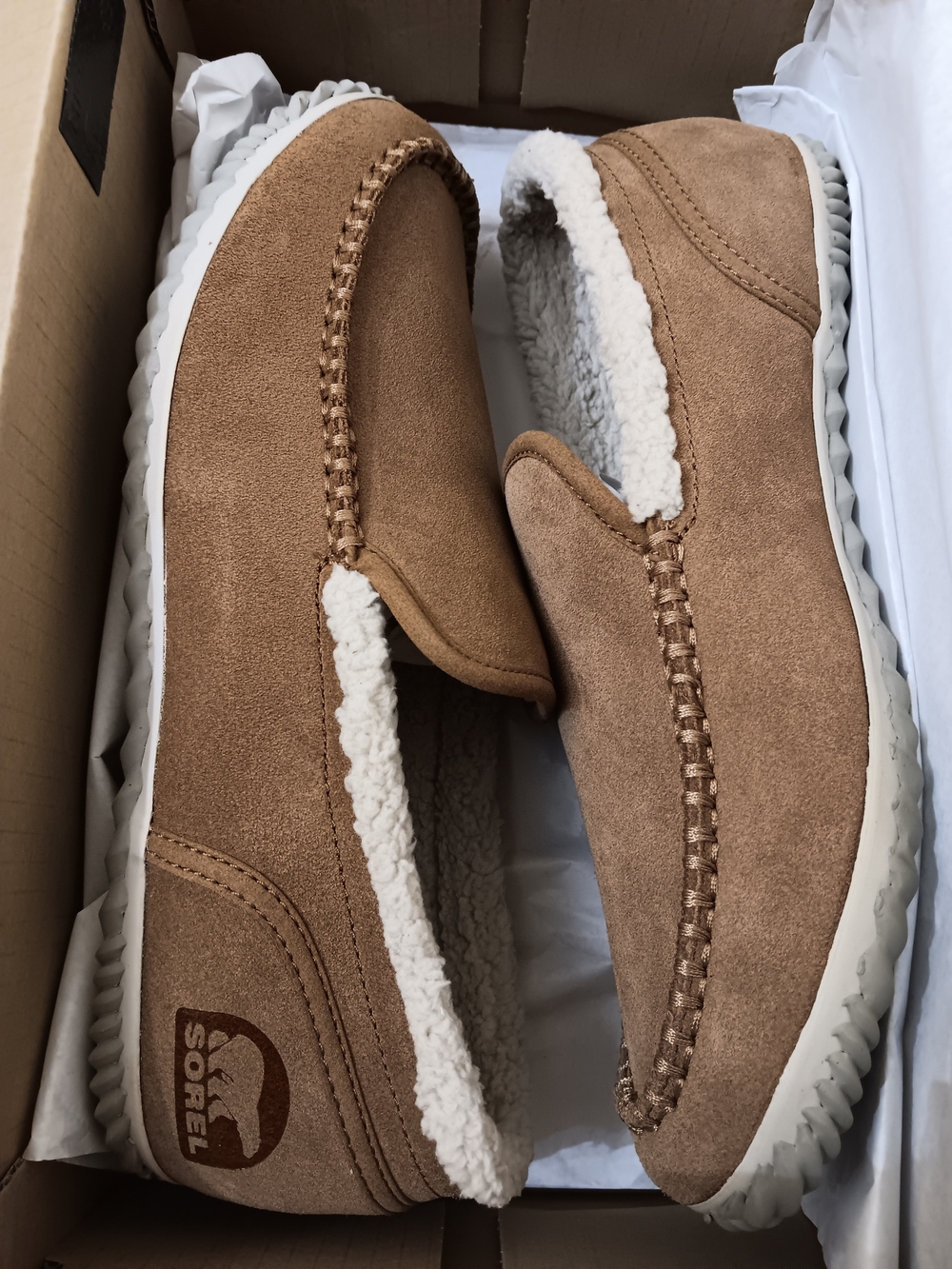 Bnib Men's SOREL Cozy Suede Slip-On Slippers in Chestnut